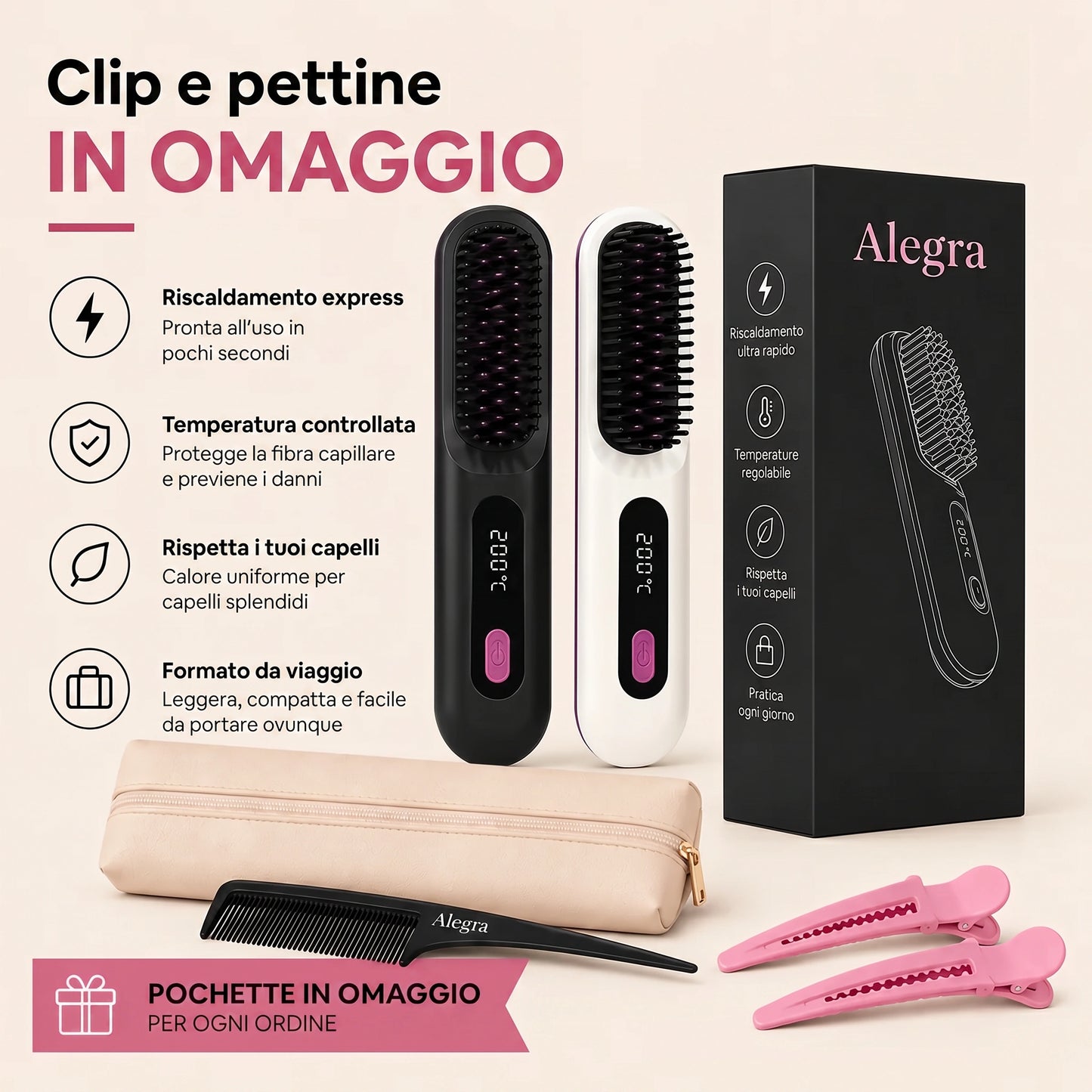 Alegra — La spazzola riscaldante progettata per i capelli corti